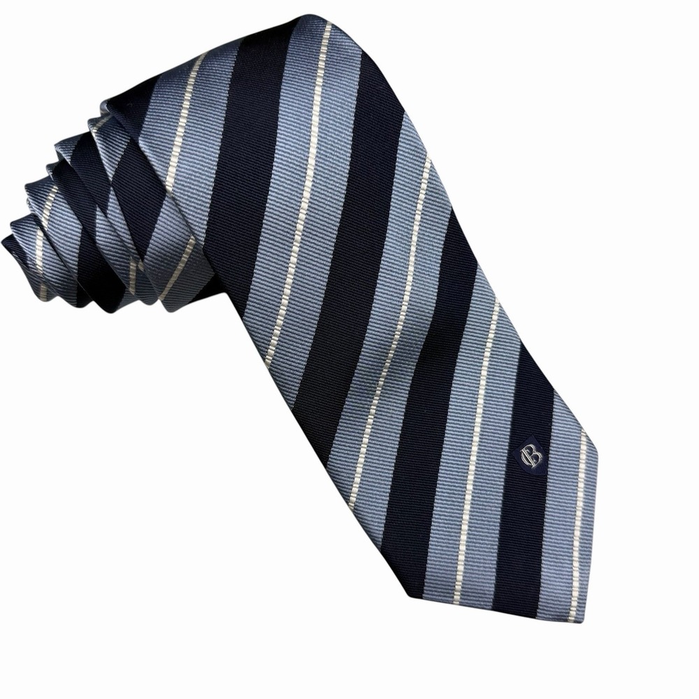 Black Label Crestbridge Men's Tie Blue Striped‎ Satin Silk Japan 3.25" x 58" euc